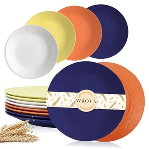 Wheat Straw Dinner Plates 9 Inch Unbreakable Set of 8,Dishwasher & Microwave - Picture 1 of 8