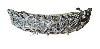 "Correa de pelo vintage con pasador de primavera tono plateado gemas de metal retro para mujer años 90 80 4""" Foto 1 de 4