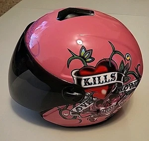 Ed Hardy Motorcycle Helmet by Christian Audigier Small 55-56 cm Pink Love Kills - Picture 1 of 10
