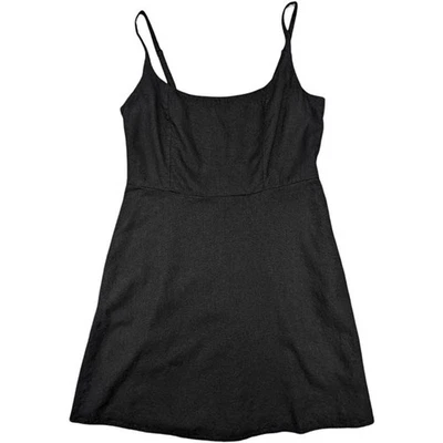 Antiguo Mini Vestido Cami Azul Marino Años 90 Para Mujer L L Lino Babydoll Calado Cachicho Grunge Foto 1 de 4