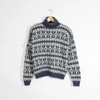 Vintage Fair Isle Turtle Neck Wool Acrylic Blend Sweater Womens Large - Speckled - Image 1 of 4