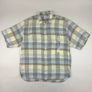 Vintage Givenchy Shirt Mens Medium Plaid Yellow Linen Button Up Gentleman Paris - Picture 1 of 8