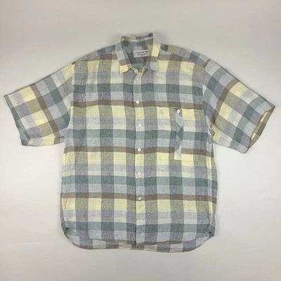 Vintage Givenchy Shirt Mens Medium Plaid Yellow Linen Button Up Gentleman Paris - Image 1 of 4