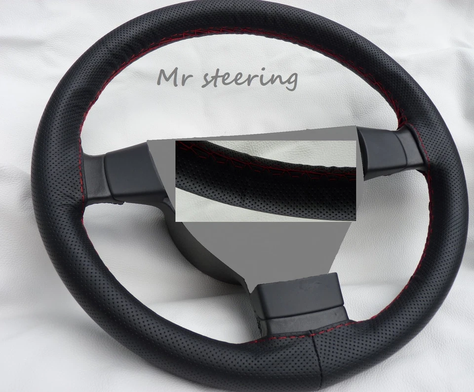 FITS NISSAN SKYLINE R33 BLACK PERFORATED LEATHER STEERING WHEEL COVER RED STITCH - image 1 of 1