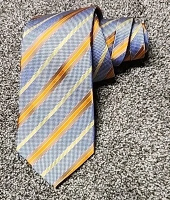 Галстук Dona 100% шелк светло-синий оранжевый желтый высокий 58,5 дюйма x 3,5 дюйма ручная работа - Изображение 1 из 4