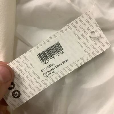 Boohoo Womens Blazer Ivory Ruched Sleeves Open Front Pockets Plus Size 12 - Image 1 of 4