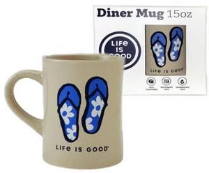 LIFE IS GOOD Bone 15 OZ CHANCLAS SIMPLES TAZA DE COMEDOR NUEVA EN CAJA - Imagen 1 de 3