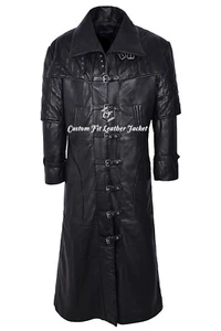 Mens Leather FULL-LENGTH Overcoat Black 100% REAL LAMBSKIN Captain Coat - Picture 1 of 12