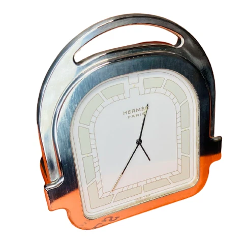 Hermes Horseshoe Design Travel Clock Table Clock Silver Cover