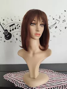 Bob Gerade Mittel Braun Echthaar Perücke mit Pony 30 Cm Wear And Go - Bild 1 von 8