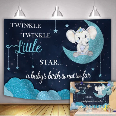 Twinkle Twinkle Little Star Telón de fondo Pequeño elefante Baby Shower suministros de fiesta Foto 1 de 4