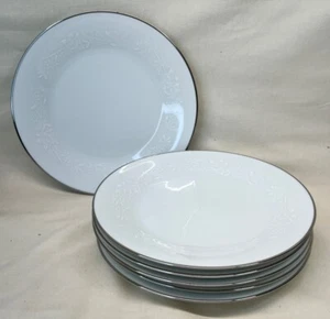 6 Noritake China Reina 6450Q White Platinum Trim Salad Plates Japan 8 1/4" - Picture 1 of 10