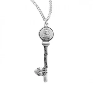 Hearts of Sympathy Sterling Silver Key 1.5 Inch x 0.4 Inch Rhodium Plated Chain - Picture 1 of 4