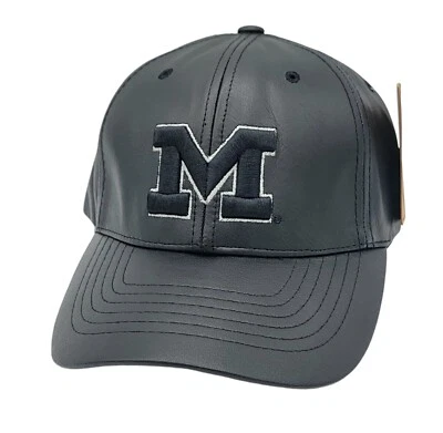 Michigan Wolverines Zephyr 100% Leather Fitted Size Medium Black Hat Cap NEW NWT - Image 1 of 4
