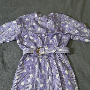 Lady Carol Maxi Dress Womens Purple White Polka Dot Plaid Belted Short Sleeve Vi - Picture 1 of 10