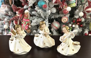 GOEBEL 3 Piece Gold & Cream MCM Candle Holder Set Weihnacht Figurines - Picture 1 of 19