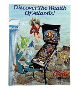 Bally Atlantis Pinball Flyer Original Años 80 Promo Retro Sala de Juegos Arte Océano De Colección - Imagen 1 de 12