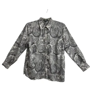 Ralph Lauren Top Donna 1X Paisley Nero Bianco Boho Western LRL Carriera Maturo - Foto 1 di 10