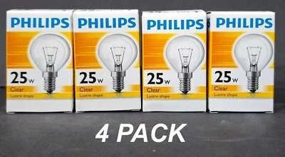 4 x 25W Clear Fancy Round Light Globes Bulbs E14 Small Screw SES Incandescent - Image 1 of 3
