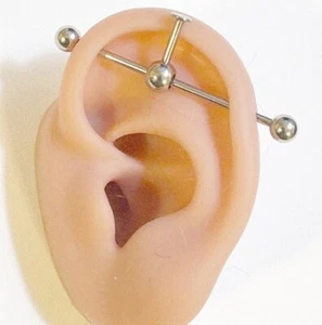 14g Industrial Barbell with Labret  Connector, Surgical Steel. Custom Length. - Picture 1 of 21