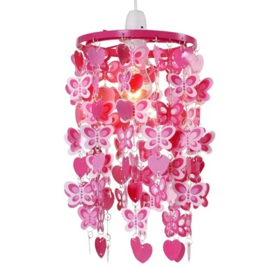 Pink Ceiling Light Shade Children's Butterfly Heart Easy Fit Lampshade Pendant - Image 1 of 4