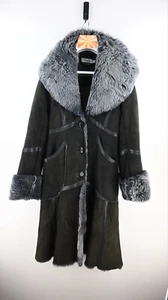 Temperley 100% leather/fleece shearling long coat in slate size UK8 - Foto 1 di 10