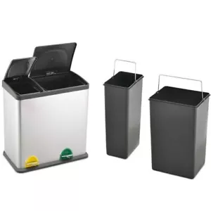 Pattumiera a pedale grande multi 2 scomparti in acciaio inox 36L riciclaggio 12+24L - Foto 1 di 3