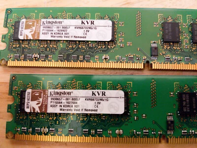 2X Kingston 1GB 240-Pin DDR2 SDRAM DDR2 667 (PC2 5300) RAM KVR667D2N5/1G - Image 1 of 2