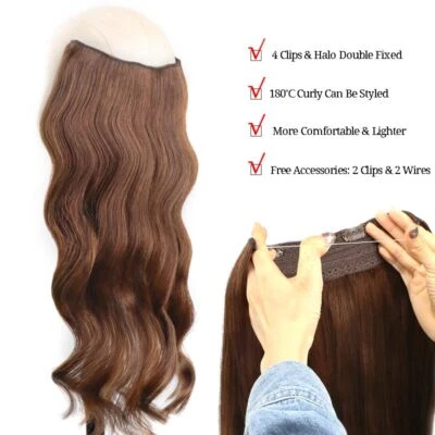 Thick Wavy 100% Remy Human Hair Extensions Invisible Secret Headband Wire 120g - Image 1 of 4