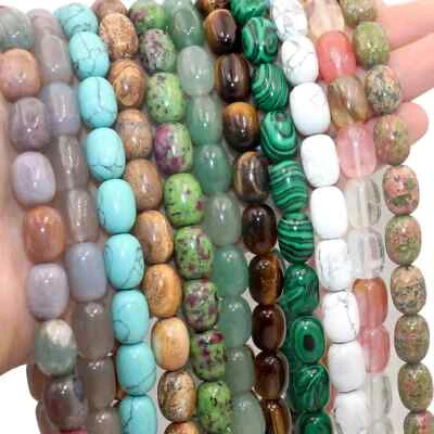 10x14MM Drum Barrel Shape Natural Stone Agates Turquoises Tiger Eye Loose Beads - Image 1 of 4