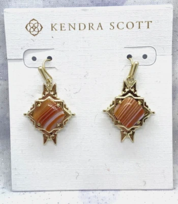 Kendra Scott Cass Naranja Bandas Ágata Pendientes Colgantes Tono Dorado Nuevos Foto 1 de 4