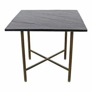 Mid-Century Modern Paul McCobb Style Brass X-Base Slate Top Side/End Table - Picture 1 of 12