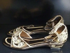 Delicious Geometric Ornate Brown Slingback Ankle Sandals Women Sz 8 - Picture 1 of 9