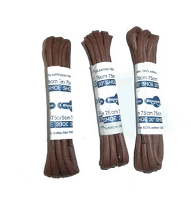 Paquete de 3 pares de cordones planos con cordón encerados 75 cm en MARRÓN 100% algodón - Imagen 1 de 1