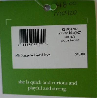 全新带标签 Kate Spade Flocked Spade Beanie Begonia 粉色和亚得里亚海蓝色海军蓝羊毛混纺 — 第 1/4 张图片