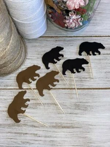 24 Brown Black Bear Cupcake toppers - Baby Birthday Party Decorations - Picture 1 of 1
