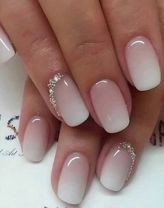 Press On Nails - 24pcs Short Squoval Nail Art Pink Stick On False Nails - Picture 1 of 6