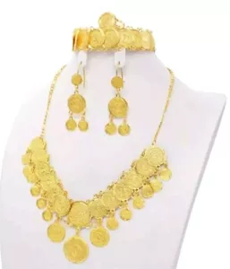 24K Gold Plated Coin Jewelry Set Bohemian Style Turkish Hawaiian Necklace Set - Picture 1 of 6