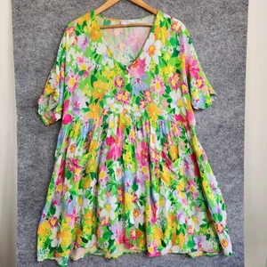 Proud Poppy Dress Womens Size 14 Green Colourful Floral Knee Length Button - Picture 1 of 11