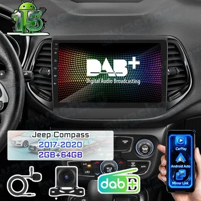 64GB Android 15 DAB+ Autoradio GPS Navi Apple Carplay für Jeep Compass 2017-2020 - Bild 1 von 4
