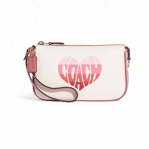 COACH STRIPE HEART LEATHER NOLITA 19 PURSE BAG IN COLORS: GOLD/CHALK VALENTINE - Picture 1 of 9
