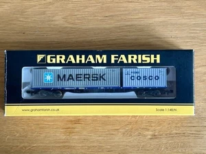 Graham Farish N Gauge 373-457A Container Wagon with "Cosco" & "Maersk" Container - Picture 1 of 8