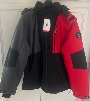 Spyder Winter Ski Snowboard Jacket Men's Large Black Red Gray New $279 Retail - Image 1 of 4