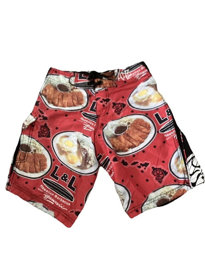 Hawaiian Island Creations *L&L Hawaiian BBQ* Plate Lunch Board Shorts Boys 22 - Image 1 of 4