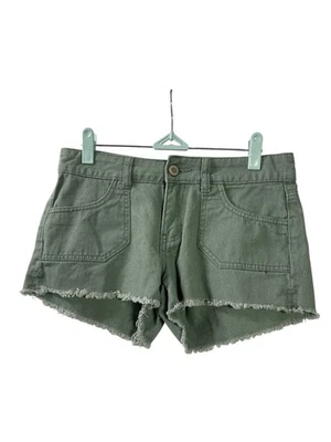 Bermuda jeans feminina azul asfalto verde bainha crua cortada tamanho 3/26 algodão - Imagem 1 de 3