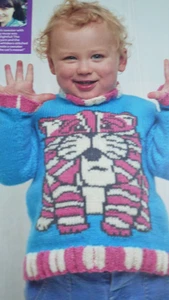 Knitting Pattern Child's Fun Bagpuss Jumper In D.K Sizes 2-13years - Picture 1 of 2