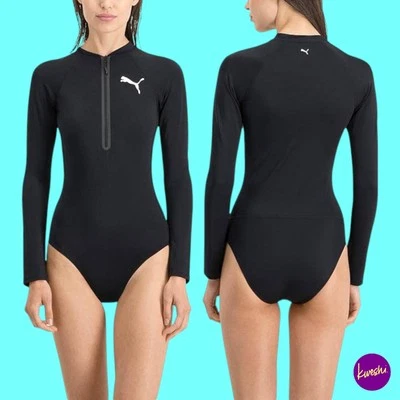 Terno de surf feminino PUMA Lamgar manga longa, elástico protetor UV, preto, Reino Unido P - Imagem 1 de 3