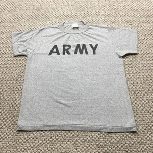 Vintage 80s Army Shirt Mens Medium Boxy Cropped Fit Gray Military Tee - Picture 1 of 9