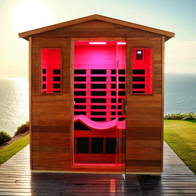 Outdoor Far Infrared Sauna 3Person Low EMF Full Spectrum Khaya Wood Detox 1950W - Image 1 of 4