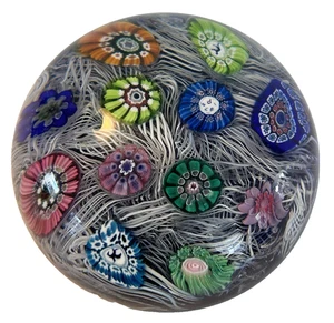Facettierte PERTHSHIRE Blume Millefiori Latticino Girlande Kunst Glas BRIEFBESCHWERER - Bild 1 von 5